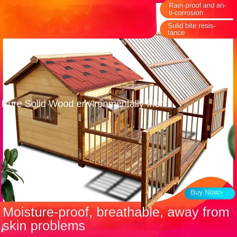 Solid Wood Dog House Winter Warm Dog Villa Anti-Corrosion Outdoor Rainproof Large Dog Kennel