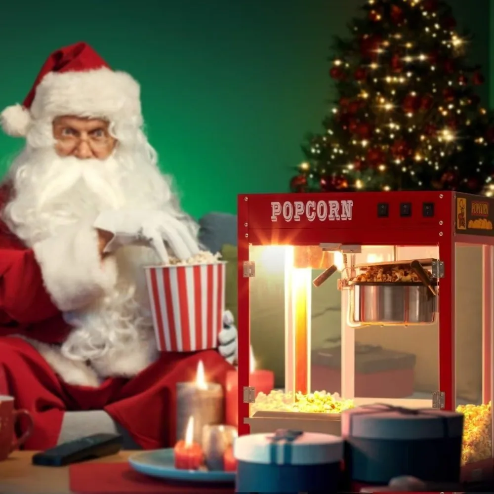 Popcorn Machine for Movie Night, 8OZ, with 10 PACK Popcorn Buckets, Poppers Machine Maker for 60 Cups for Batch,  Movie Theater