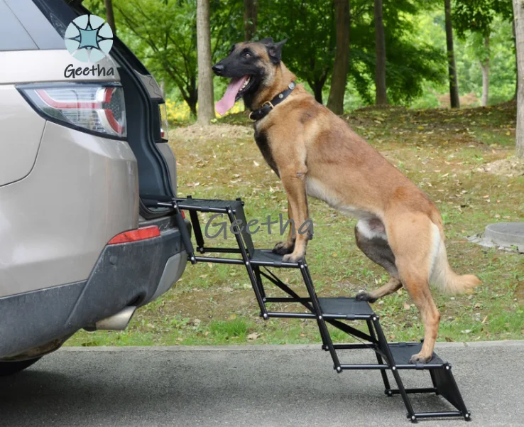 4-Step Pet Car Step Stairs for Large Dog Portable & Folding Pet Stairs Ramp with Metal Frames Lightweight