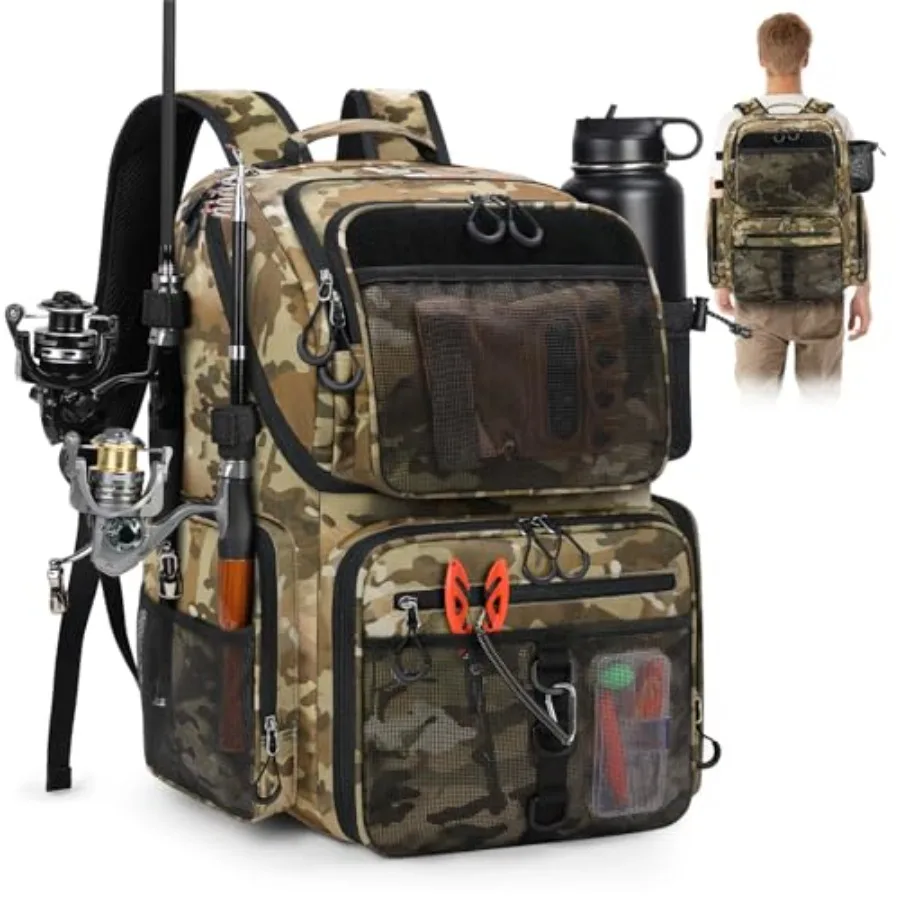 

45L Fishing Backpack with Rod Holders and Rain Cover Large 900D Water-resistant Fishing Tackle Bag Store Fishing Gear