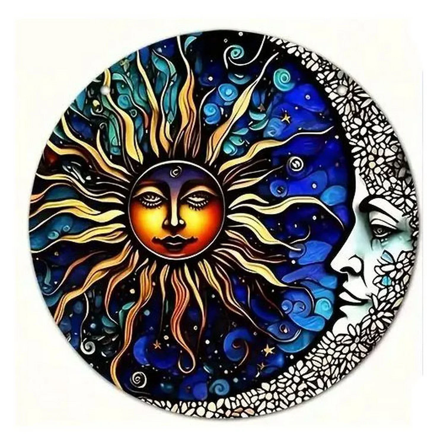 Retro Round Metal Tin Signs Sun And Moon Face Decor Pattern Nostalgic Iron Painting Novelty For Cafe Bar Man Cave Wall Decor