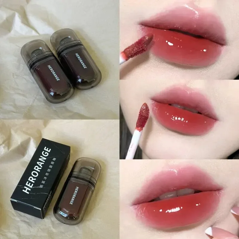 HERORANGEHR Enveloping Ice Night Mirror Lip Glaze Moisturizing and Moisturizing Lip Film Forming Quickly Lipstick Nude Lip Tint