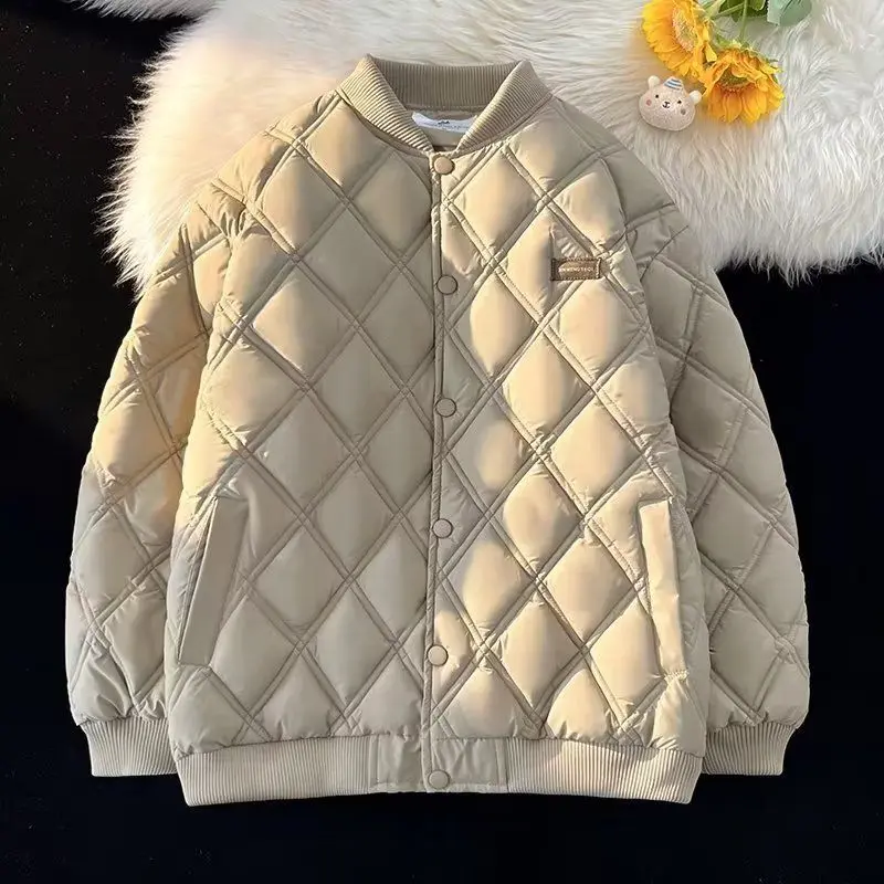 

American Retro Thiened Diamond id Baseball Cotton Jaet for Couples Autumn Winter Men's Women's Stand Fit Hooded Coat