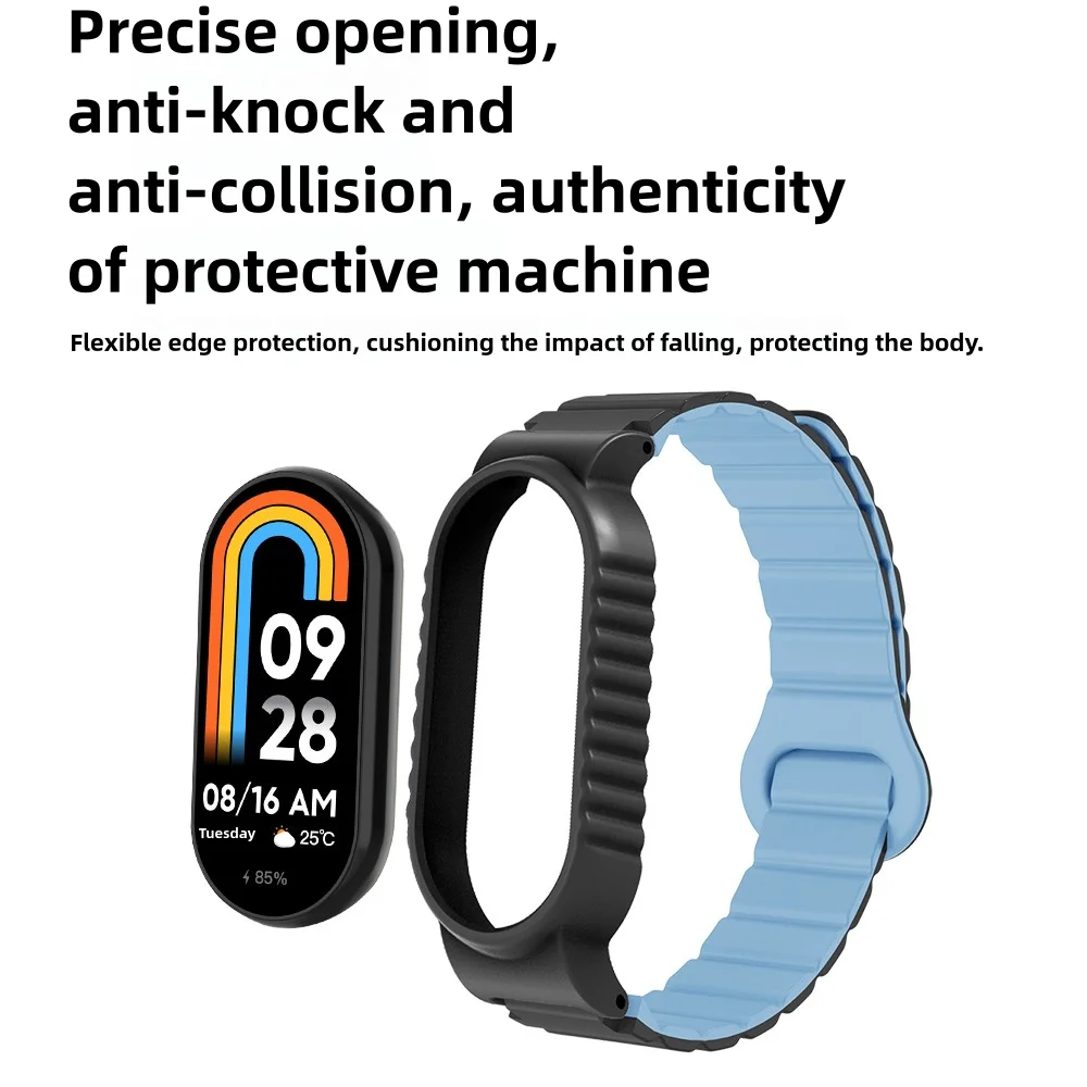 Quick Release Magnetic Band with Protective Case For Xiaomi Mi Band 9/9NFC Sweat-proof Soft Silicone Sport Smart Watch Strap