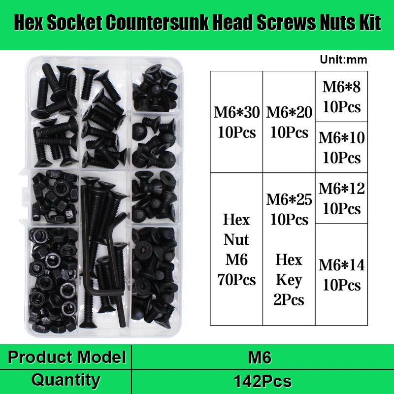 Inbus schraube und Mutter din7991 m2 m3 m4 m5 m6 schwarz Klasse 10,9 Kohlenstoffs tahl Sechs kant buchse flache Senkkopf Inbus schraube – Detail 9