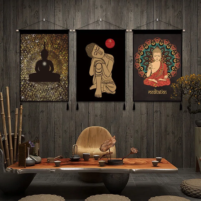 Buddha Scroll Wall Paintings Southeast Asia Style Thailand Anime Posters Canvas Wall Art Painting Vintage Room Decor Aestheting