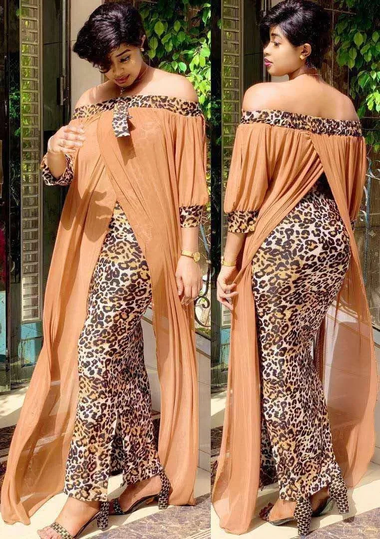 Abiti africani Dashiki stampati leopardati sexy autunnali per le donne Party Mezza manica Slash Neck Femme Robe