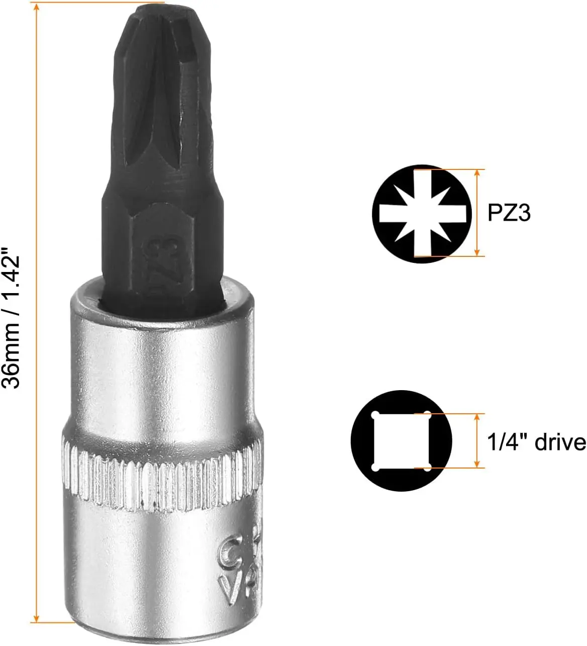 3 قطع PZ3 1/4 بوصة مجموعة لقم مقبس فيليبس المربعة، فضي أسود #2