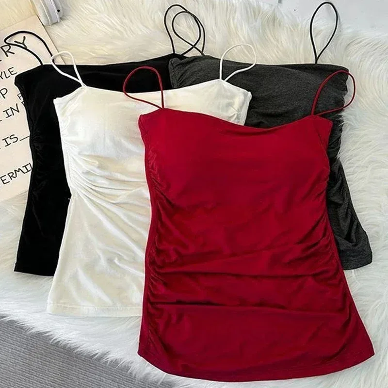 Seamless Tank Tops Women Sexy Vest Crop Casual Sports Underwear Bra Chest Pads Summer Female Lingerie Thin Strap Camisole