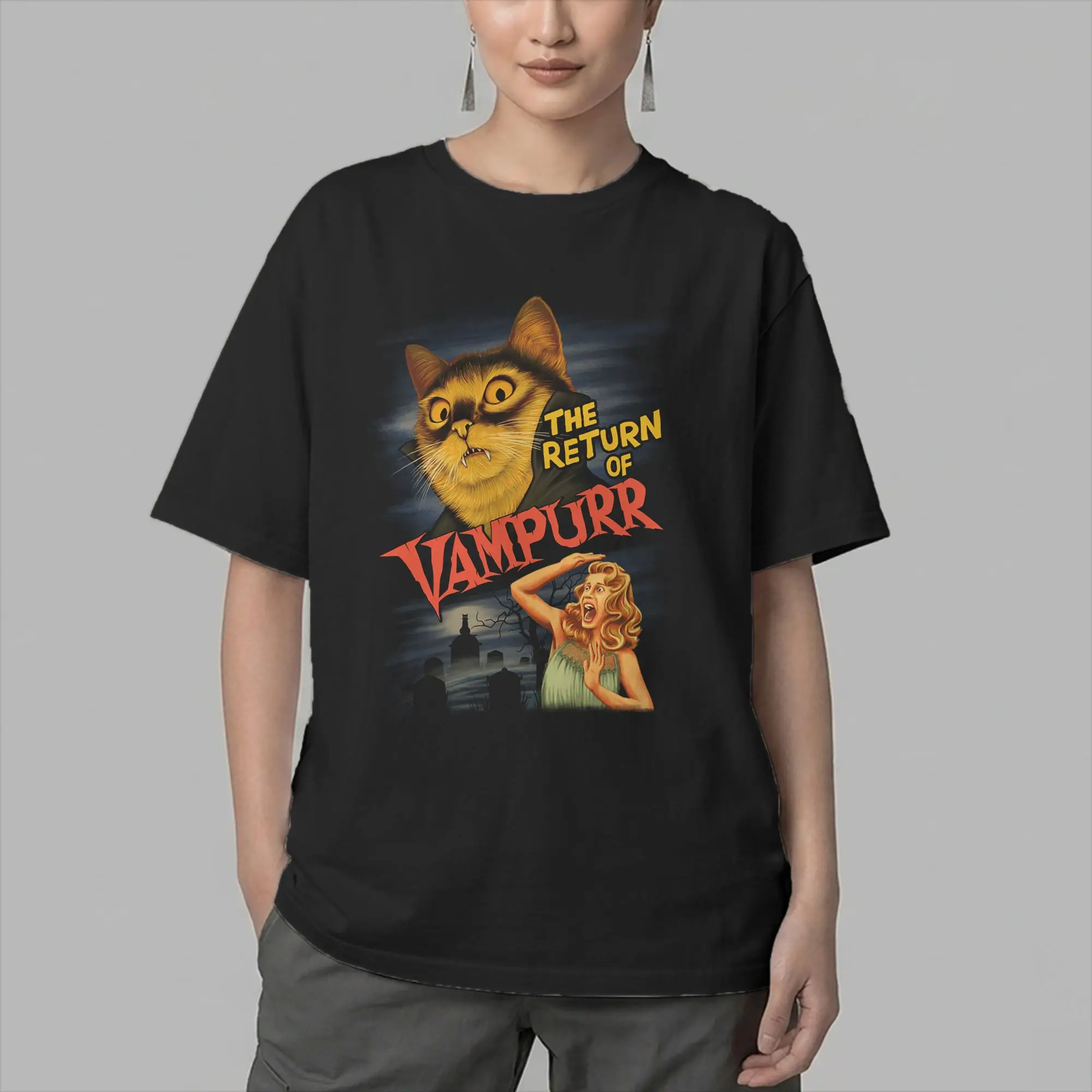 Men The Return of Vampurr Cat T Shirt  Pure Cotton Clothing Awesome Short Sleeve Round Collar Tee Shirt Gift Idea T-Shirts