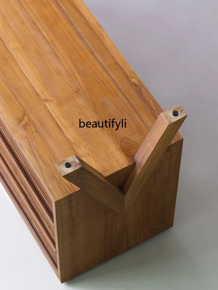 A71 Teak three-bucket cabinet solid wood living room entrance cabinet medieval bedroom storage side cabinet