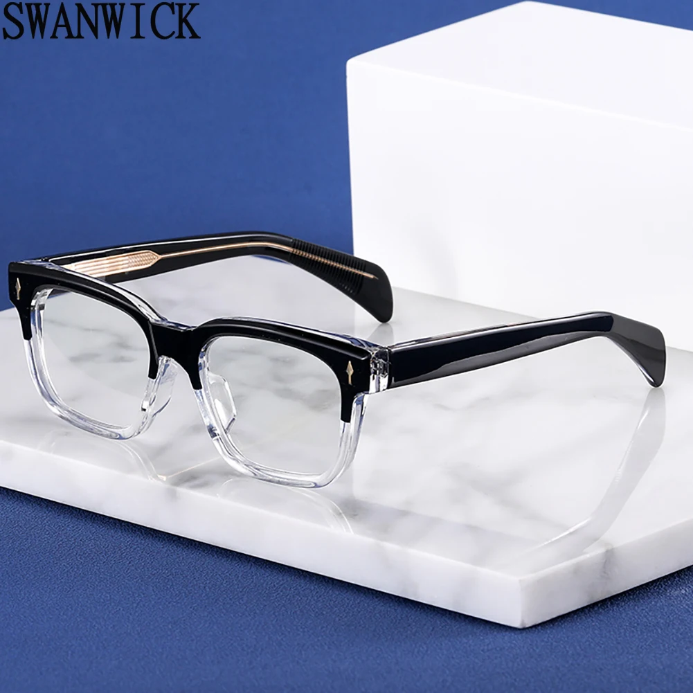 Kwadratowe okulary Swanwick TR90 dla mężczyzn blokujące niebieskie światło żeński octan modne okulary kobiet szary czarny przezroczyste soczewki unisex