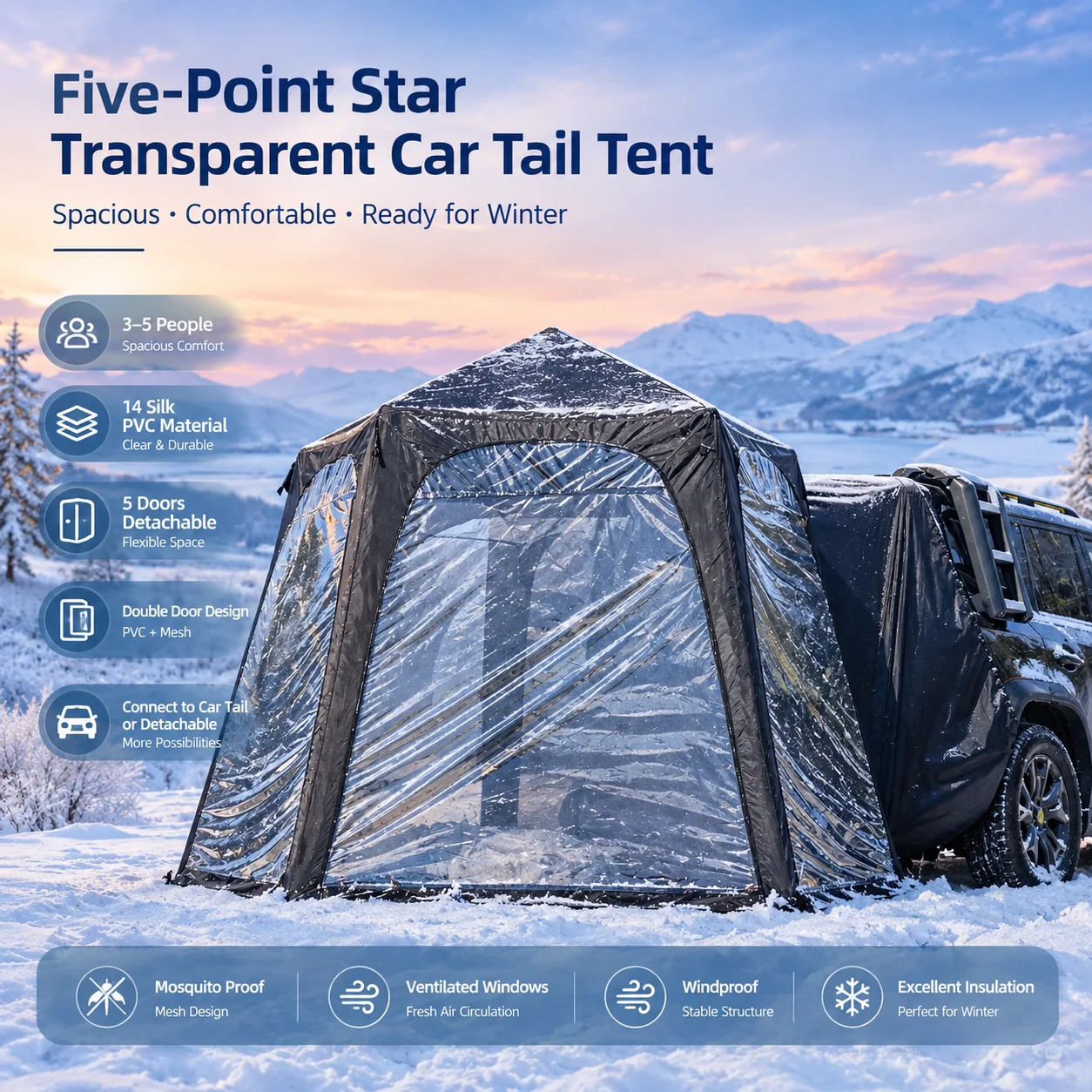Inflatable Star Tent for Car Camping, Tailgate Connection or Freestanding Use, 5 Removable Doors, PVC and Mesh Panels Included