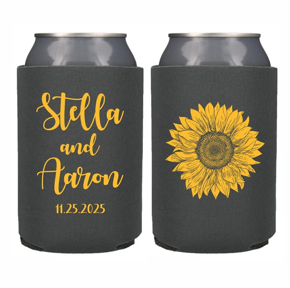 

Sunflower Wedding Favor Can Cooler Personalized Sunflower Wedding Theme Wedding Favor, Wedding Can Coolers, Custom Can Cooler Su