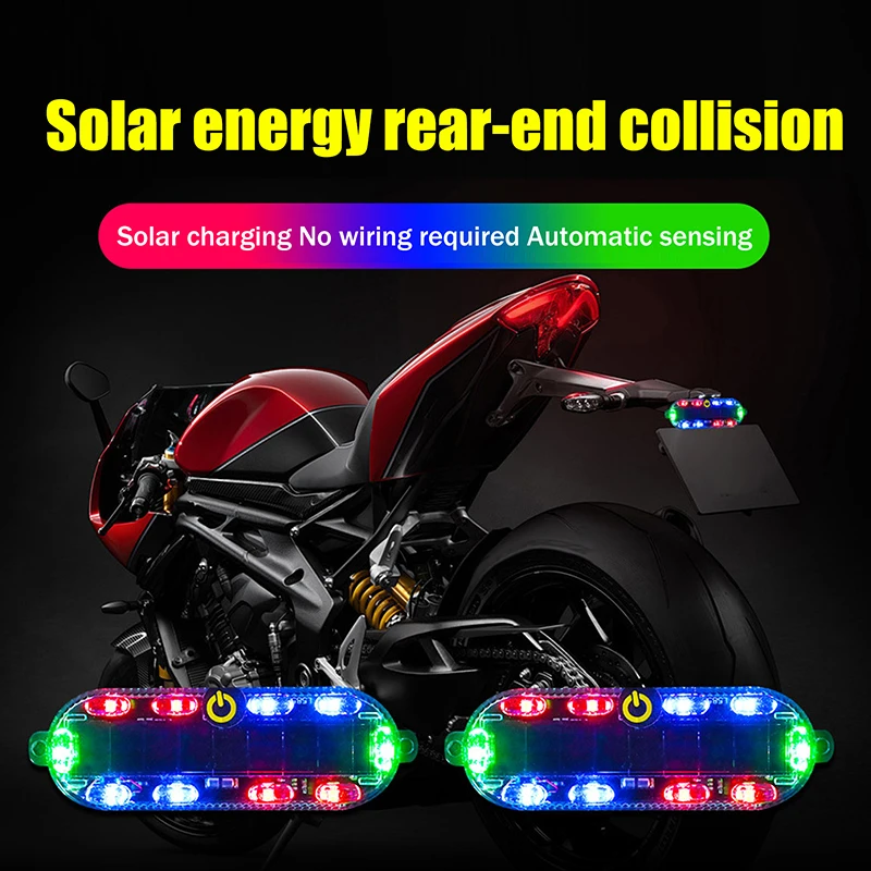 Solar Power Mortorcycle LED Warning Light Car Night Ride Tail Light Anti-rear Strobe Light For Motorcycle Electric Bicycle