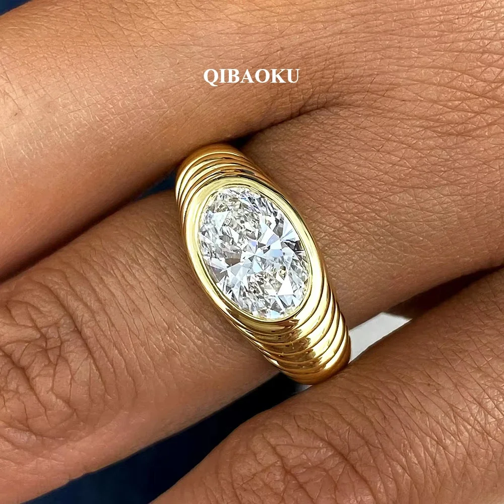 FCGJHW 1.5CT Oval Moissanite Rings S925 Sterling Silver Solitaire Diamond Threaded Thick Band For Women Men Jewelry Gifts 2026