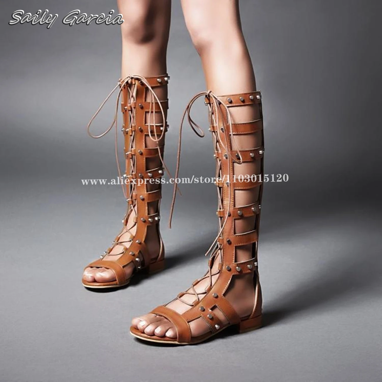 

Retro Metal Rivet Lace up Roman Style Sandal Boots 2024 Summer NEW Fashion Casual Bohemian Sandals Open Toe Hollow Sexy Sandals