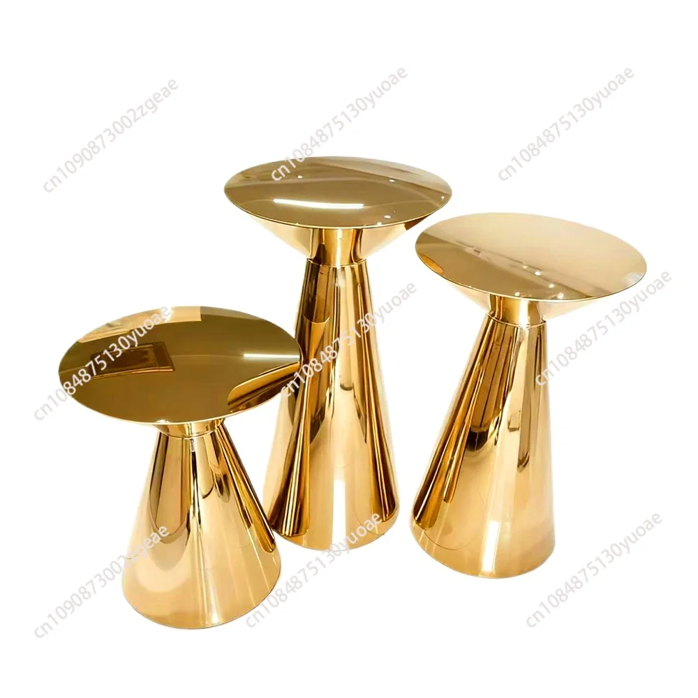 Electroplated gold stainless steel round table, mushroom head dessert table