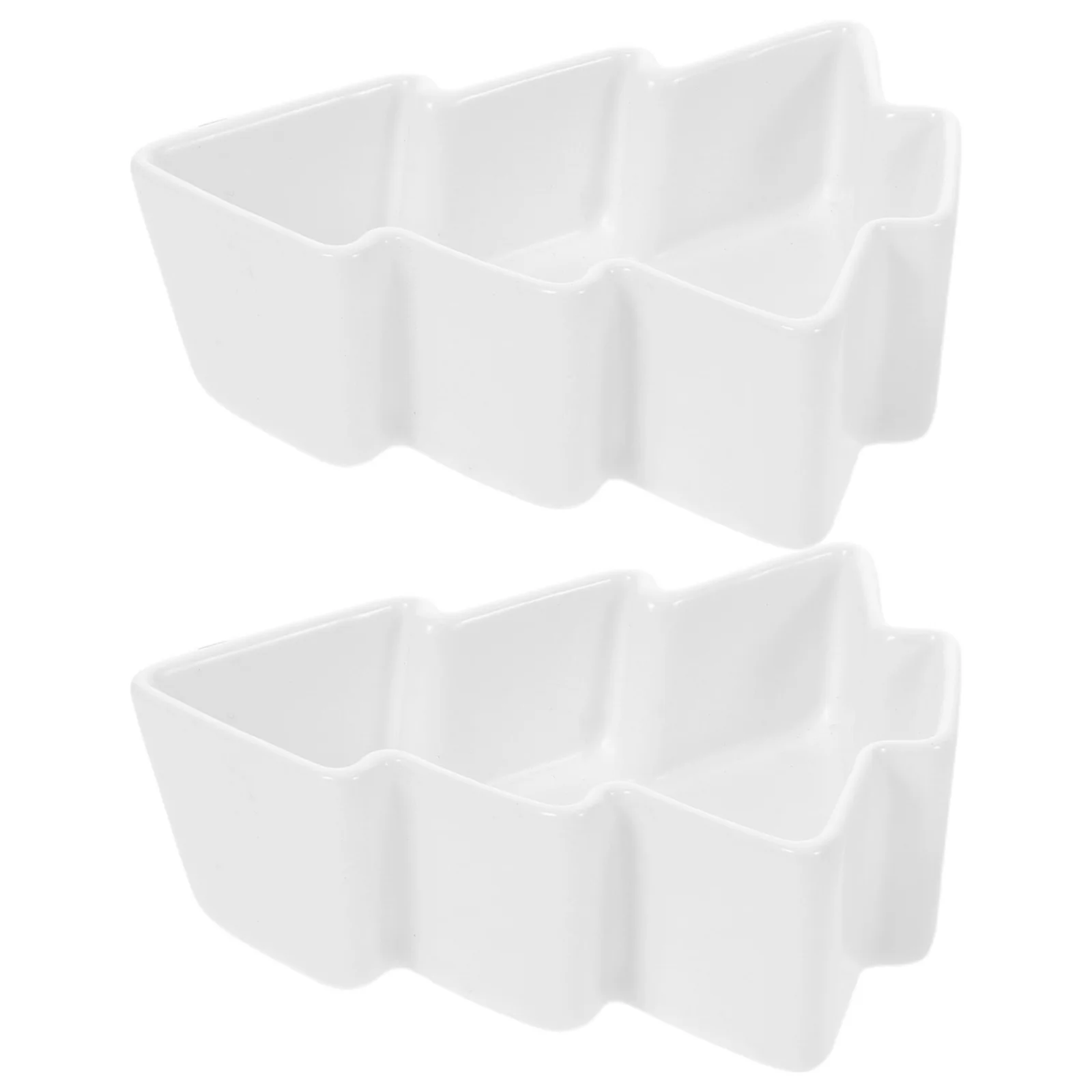 

2Pcs Christmas Candy Dish Ceramic Tree Shaped Serving Platter Festive Holiday Snack Tray Party Dessert Plate Table Decor