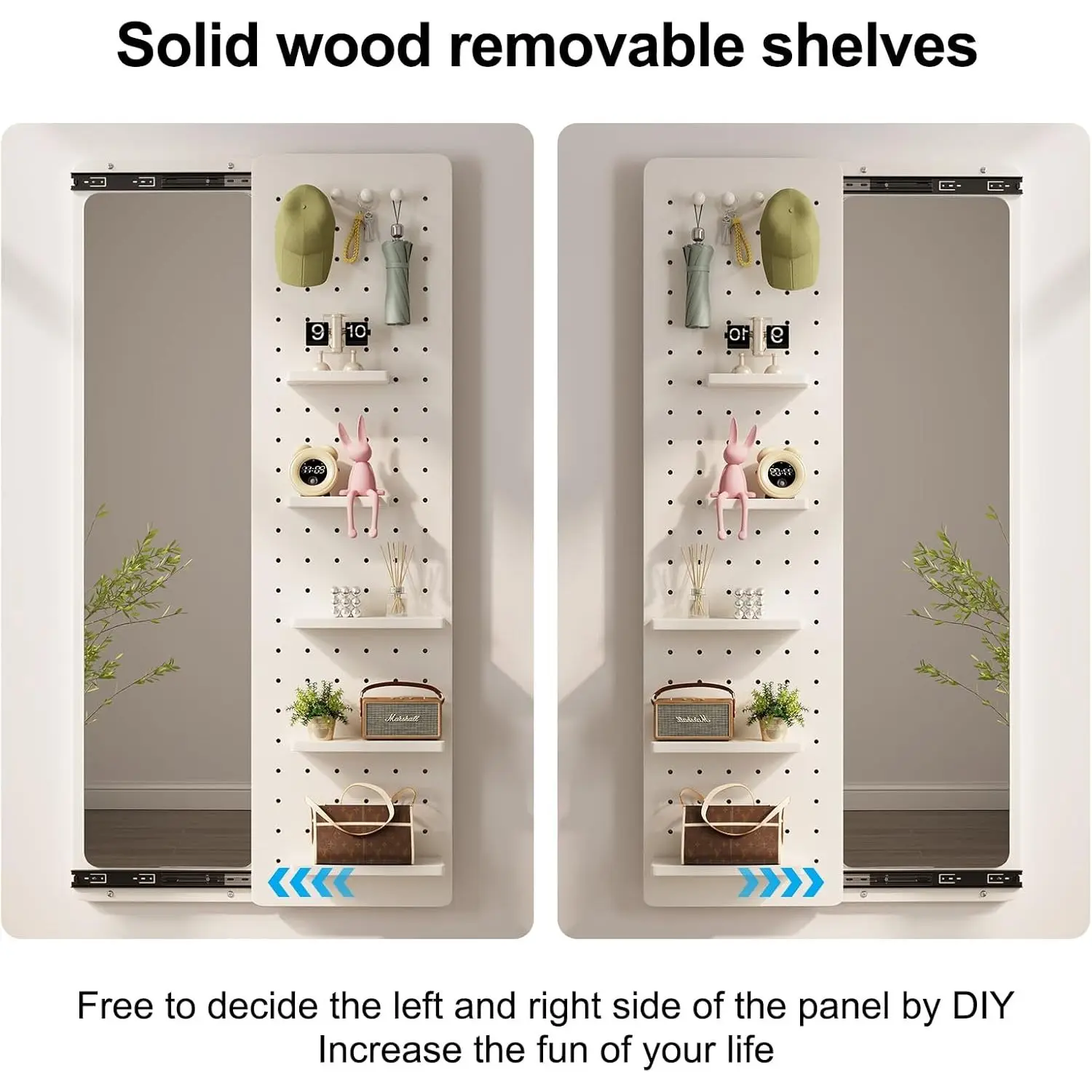Full-Length Solid Wood Wall Mirror With Shelf Hooks And Storage Space For Bedroom Furniture Entryway Home Decor