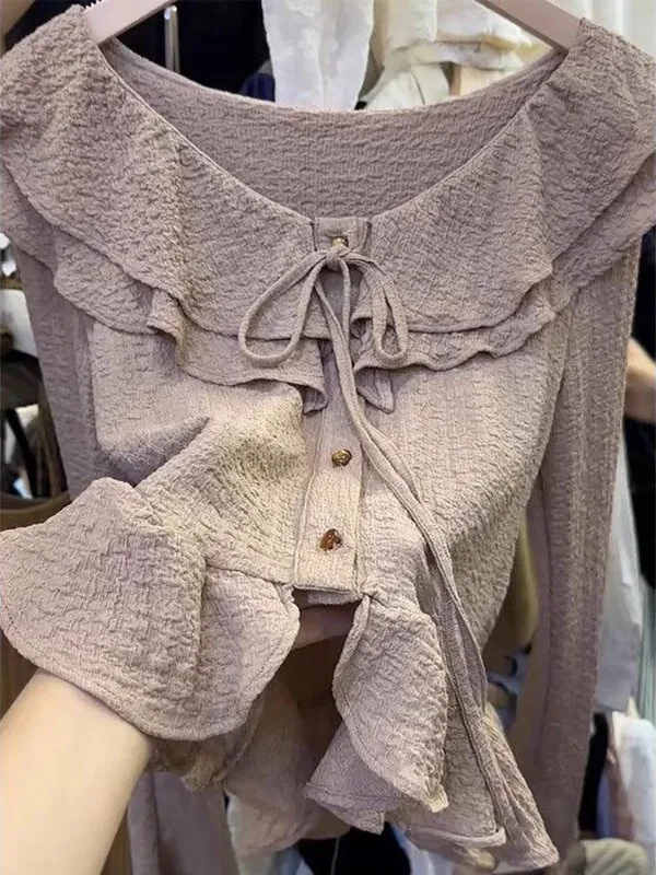 

Женский ор Svel irt с кружевным краем и дизайном на одной пуговице, корейский свободный крой V-Ne, осенний топ для повседневной носки