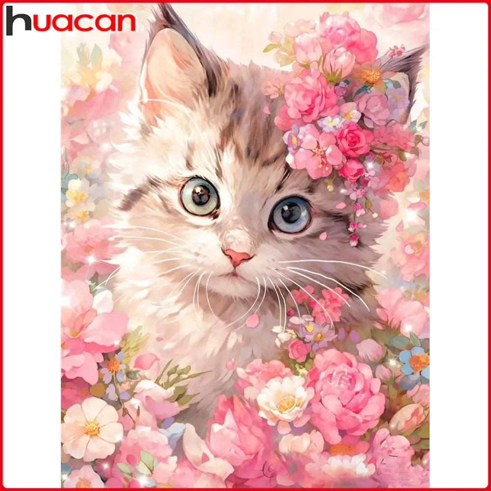 Huacan 5D DIY Diamantmalerei Katze Blume Diamant-Mosaik Tier Neu 2026 Bild mit Strasssteinen