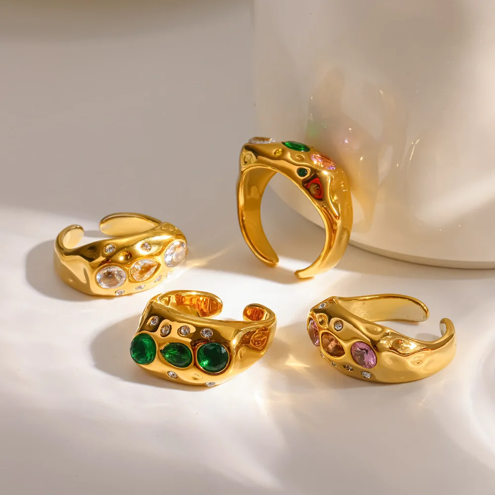 

Stainless Steel Adjustable Ring for Women Colorful Crystals 18K Gold Color Rings Luxury Jewelry High-Quality Fashion Accessies