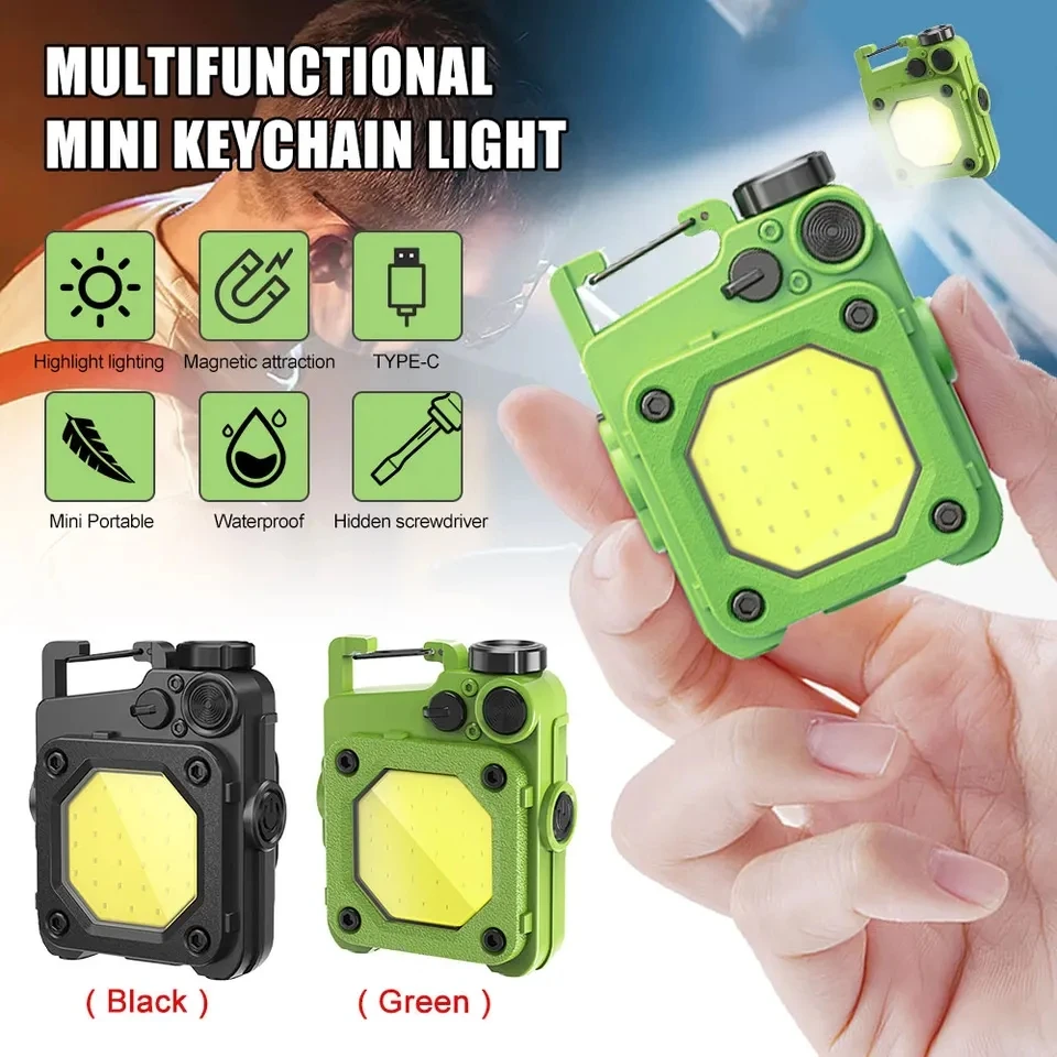 Multifunctional LED Work Light Outdoor Emergency Flashlight Mini Keychain Light USB Rechargeable COB Large Floodlight