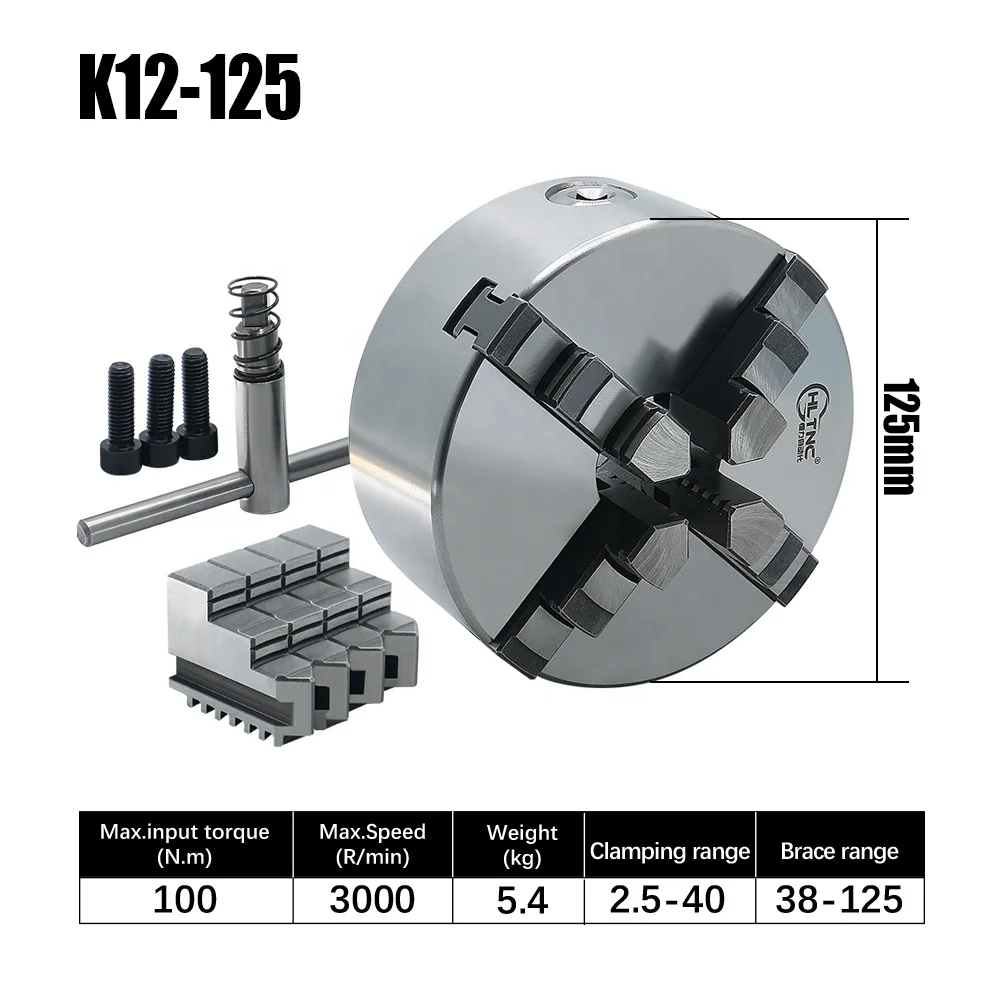 K12 125 3000 giri/min 100 Nm Mandrino indipendente a 4 griffe Mandrino a 4 griffe Mandrino K12-125 Mandrino K12 a 4 griffe