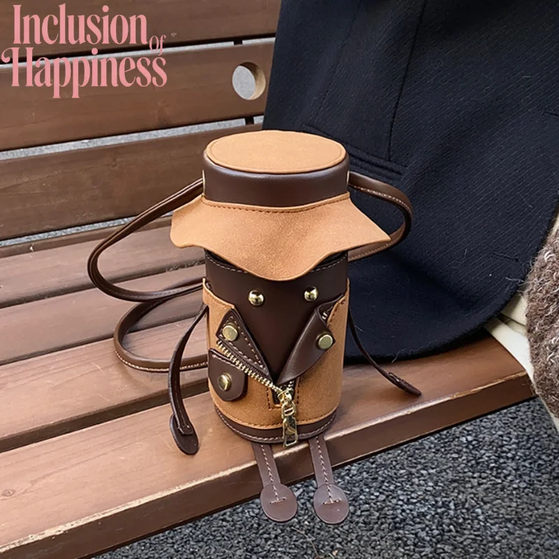 

2026 Novelty And Cute Women's Trendy Mini Bucket Bag Creative Small Person Shaped Bucket Bag Solid Color Pu Leather Crossbody