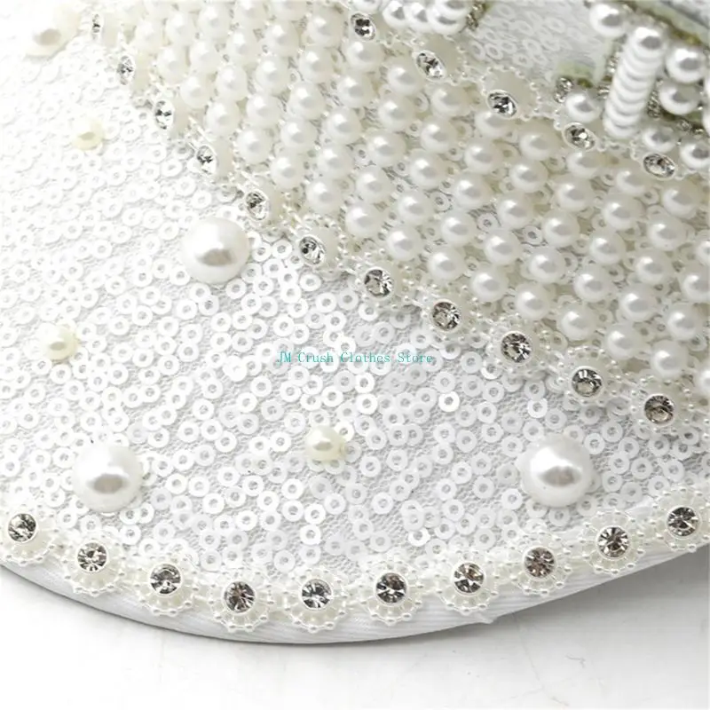 

K1ME Sparkly Pearls Disco Crystal Sequins Captain Hat for Actor Actress