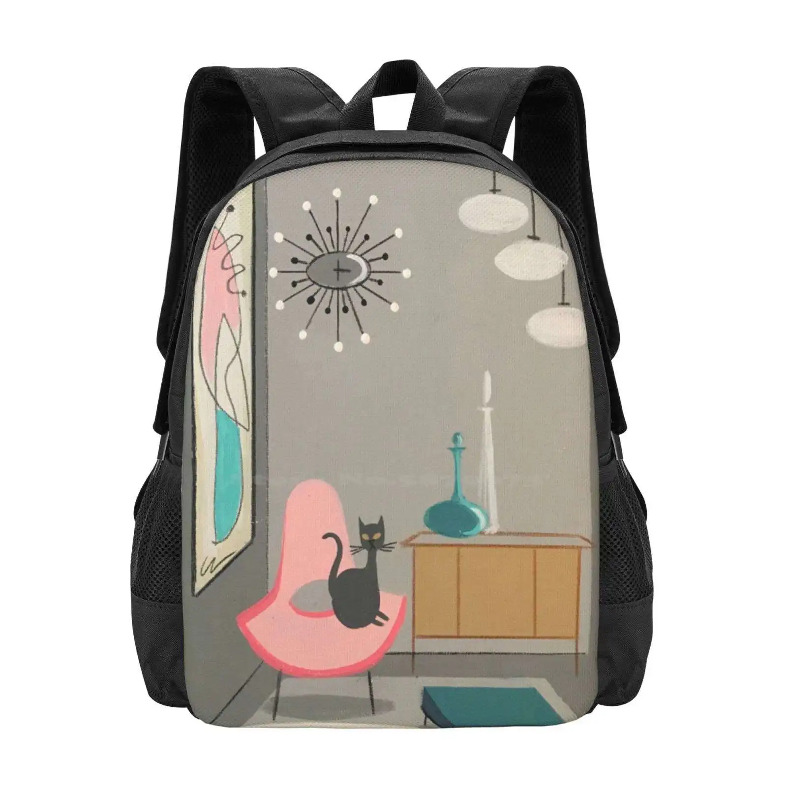 Cat In Room Teen College Student Backpack Pattern Design Bags Cat Modern Homes Modern Room Elgato Gomez Gomez Art Kitschy