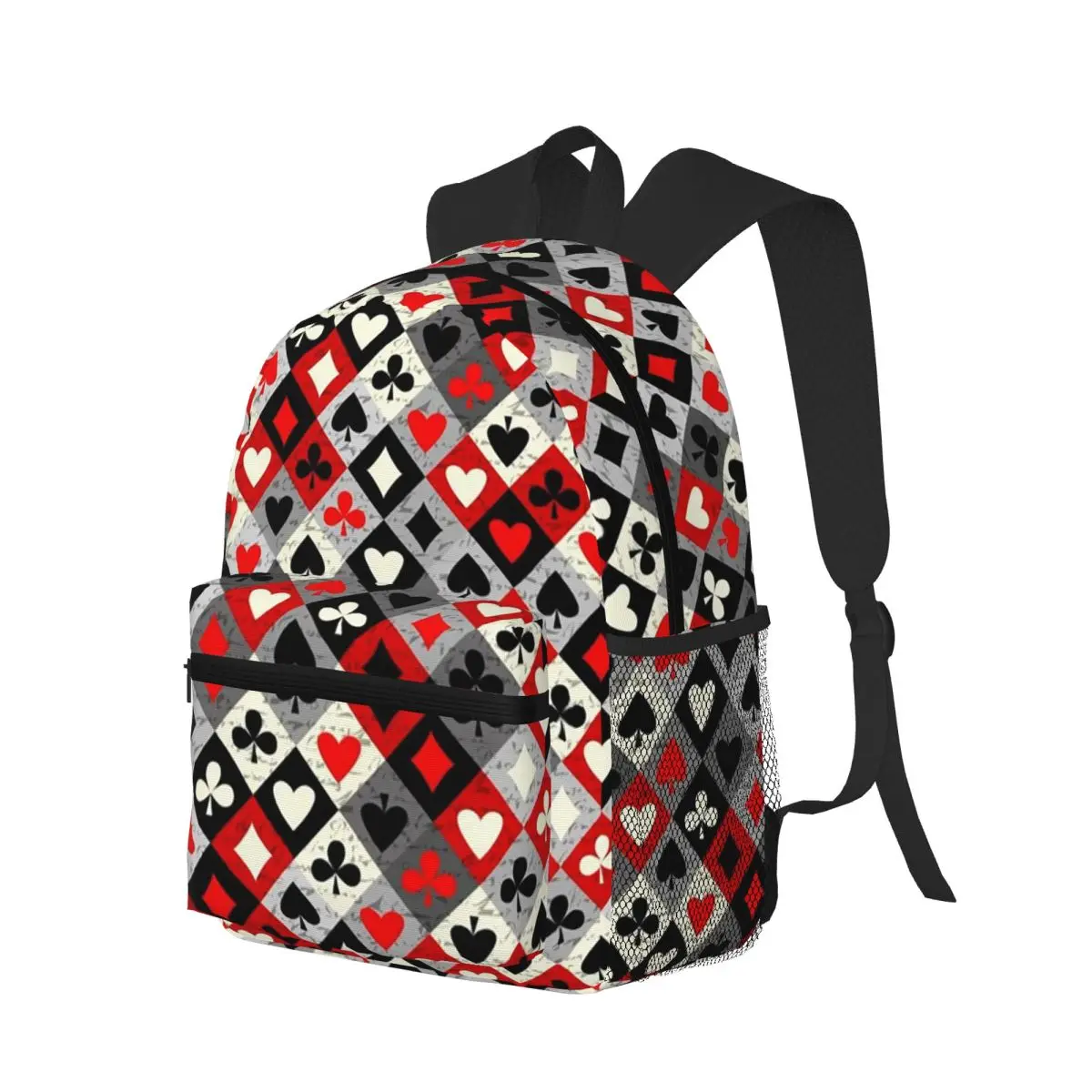 トランプ-ポーカー-プリント-学生バックパック-スクールバッグ-ハイキング-トラベル-デイパック-メンズ-レディース-ブックバッグ-ショルダーバッグ