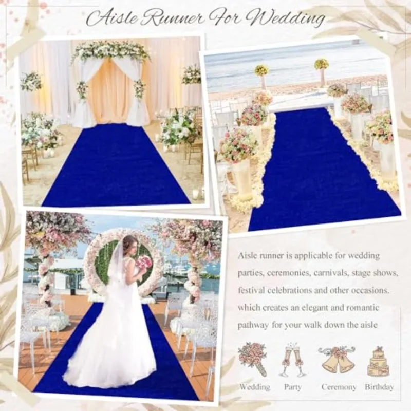 Double-Sided No Traces Adhesive Sticke, Aisle Runner for Wedding, Movie Theme Party Decos, Blue Rug for Prom