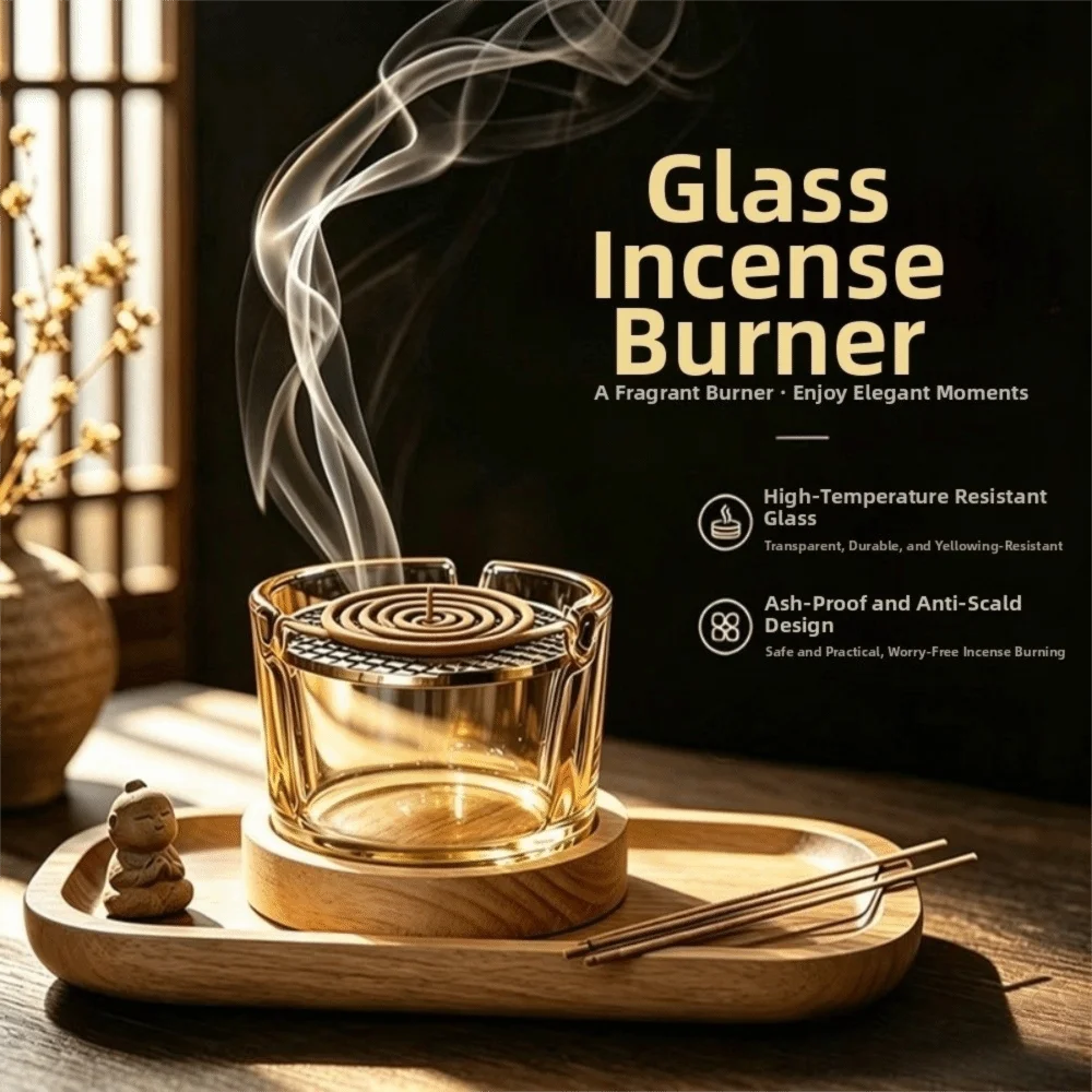 High-Temperature Resistant Glass Incense Burner Metal Filter Screen Minimalist Aromatherapy Stove Anti Dust Aromatherapy Burner