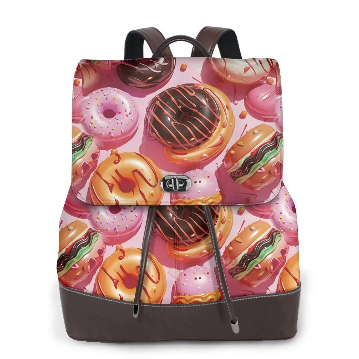 달콤한 간식 핑크 배경 3D 패턴 새로운 여성용 배낭 디자이너 고품질 가죽 심플 패션 대용량 배낭