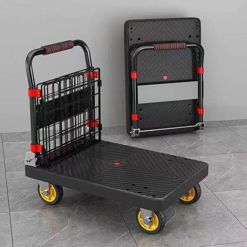 Portable Lightweight Hand-Pulled Miniature Utility Cart Versatile Folding Handle Plastic Wheeled Transport for Home Use