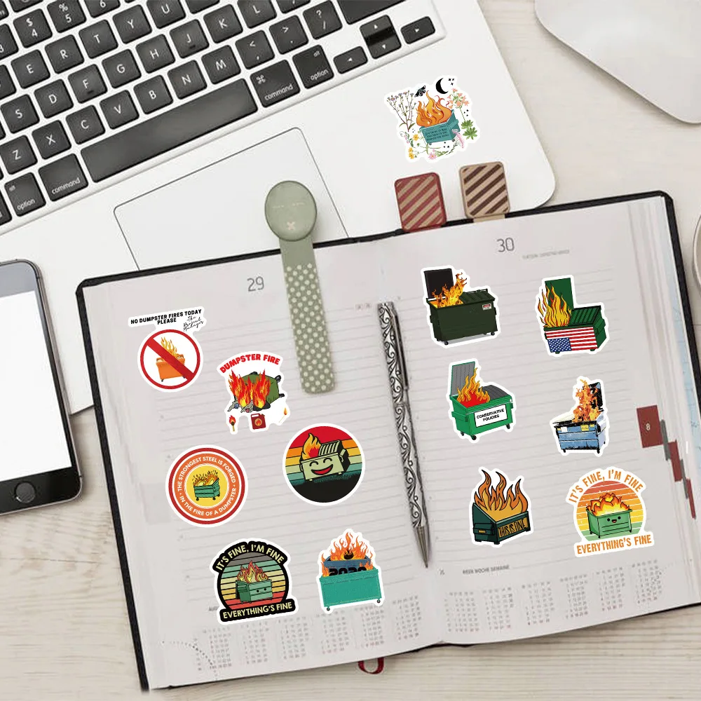 10/30/60Pcs Dumpster Fire Stickers For Suitcase Skateboard Laptop Luggage Phone Car Styling DIY Decal Pegatinas