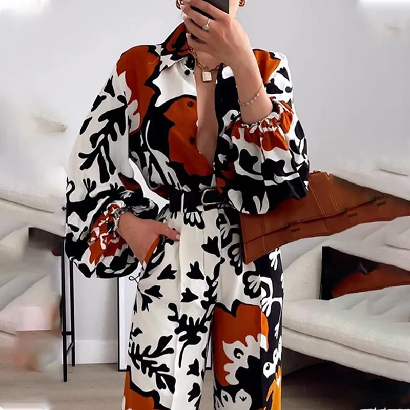 Swimwear Women 2025 Cover Up Costumes Summer Pareo Saida De Praia Feminino Autumn Printed Long Sleeved Shirt Casual Pants Two