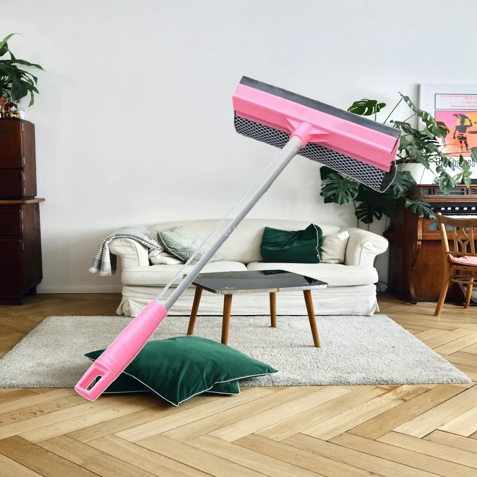 Extendable Window Scrubber with Squeegee for Outside Glass and Balcony Window Care