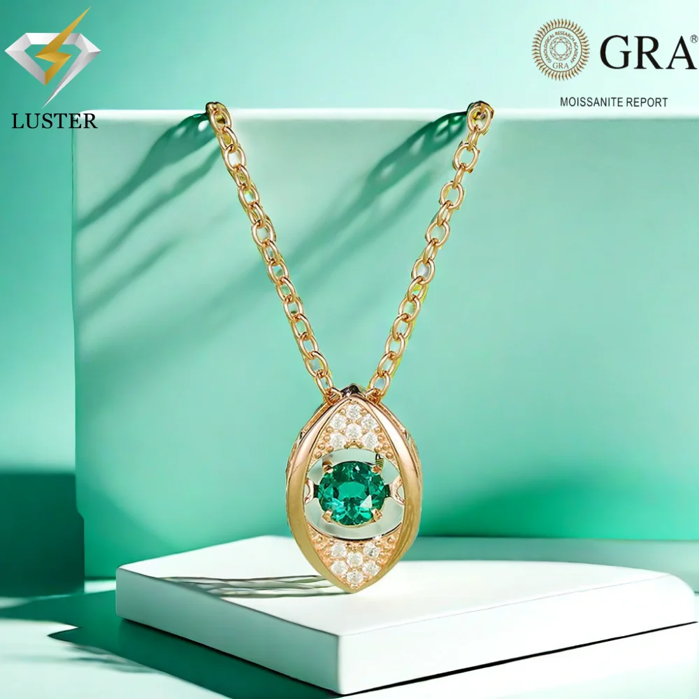 LUSTER D Cultivate emerald-green Pendant  Original s925 Sterling Silver Plated 18k White Gold with GRA Pendant for Women Man