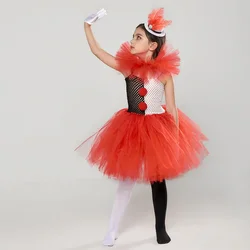 Doll Clown Costume Girl  Halloween Circus Tutu Dress with Hairclip Stockings  Funny Role Play Carnival Dress up Outfits