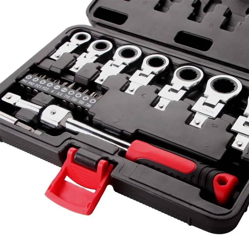 20-Piece Ratchet Wrench Replaceable Head Shaking Plum Blossom Wrench Household Tool Combination Detachable Movable Head Wrench