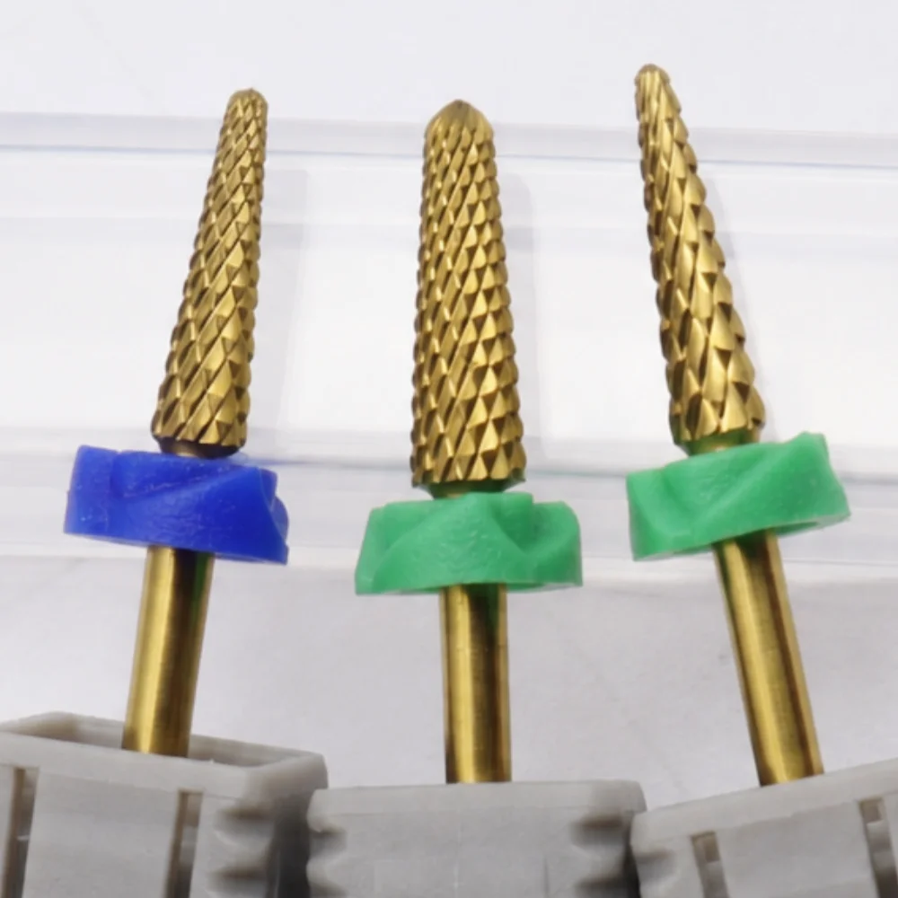 1 Stück Titanbeschichteter Wolframkarbid-Nagelbohrer-Set 3/32" Schaft Konischer Fräser 3mm 4mm Grob Mittel für Acryl-Gel-Politur