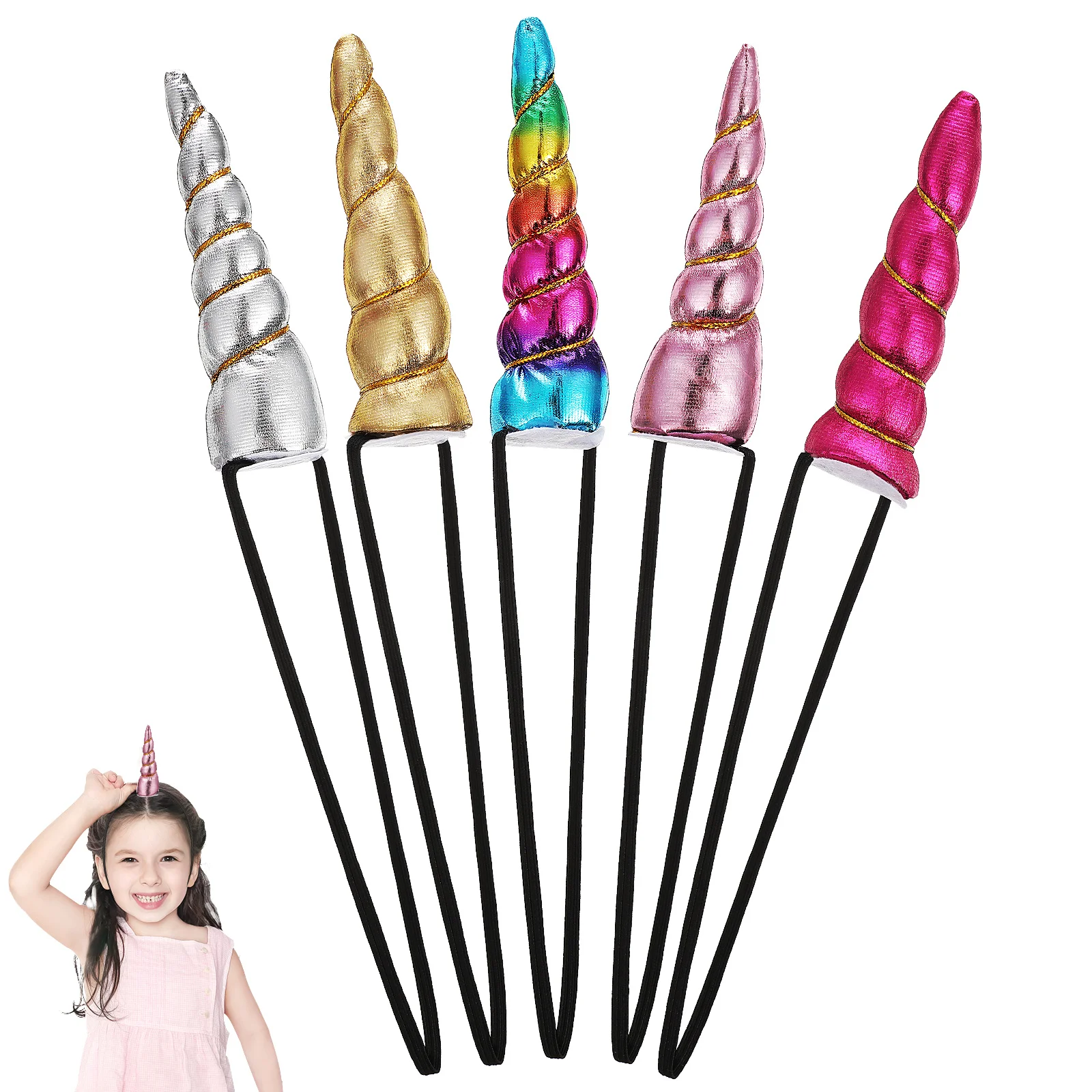 

5pcs Unicorn Headband Elastic Hair Ties Girlish Colors Soft Adjustable Headbands for Girls Shower Makeup Hairstyle Accessories