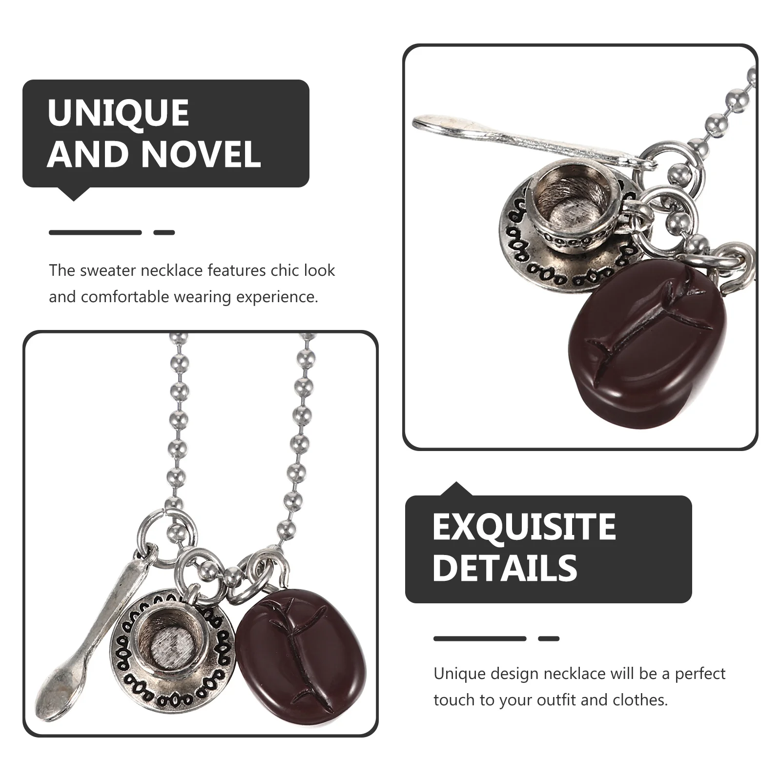 

Coffee Cup Pendant Necklace Charm Vintage Jewelry Men Sweater Chain Long Clothes Retro Beans Women's
