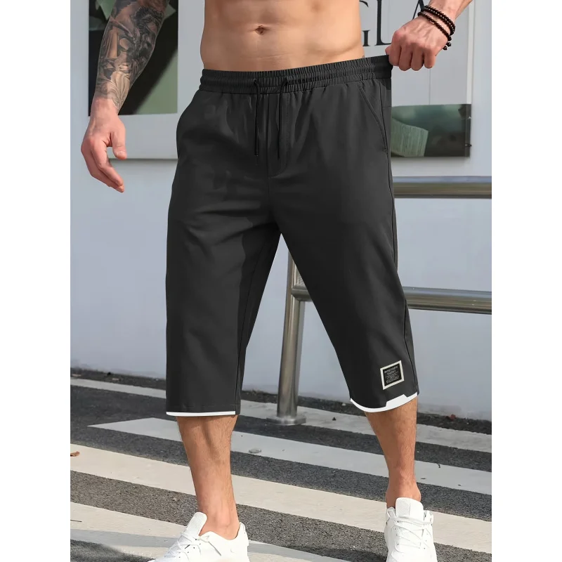 

Men's Shorts Summer Black Casual Drawstring Cropped Pants Vacation Loose Cargo Man Clothes Sweatsuit Running Tennis Basketball