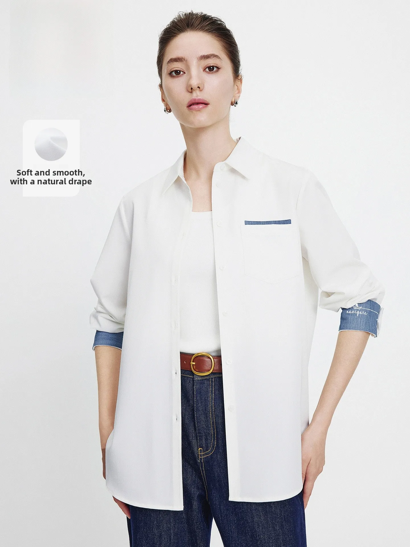 

Женская свободная ветровка Navigare белого цвета с длинными рукавами, новая весенняя модель, для офиса, из полиэстера, с отложным воротником