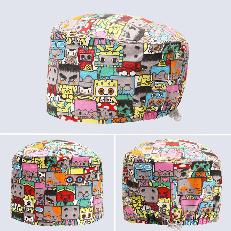 

Women's Pet Hospital Surgical Hat Nurse Scrub Cap Doctor Dentist Pharmacy Working Hat Tick Cotton Clinical Hat Long Hair K1019