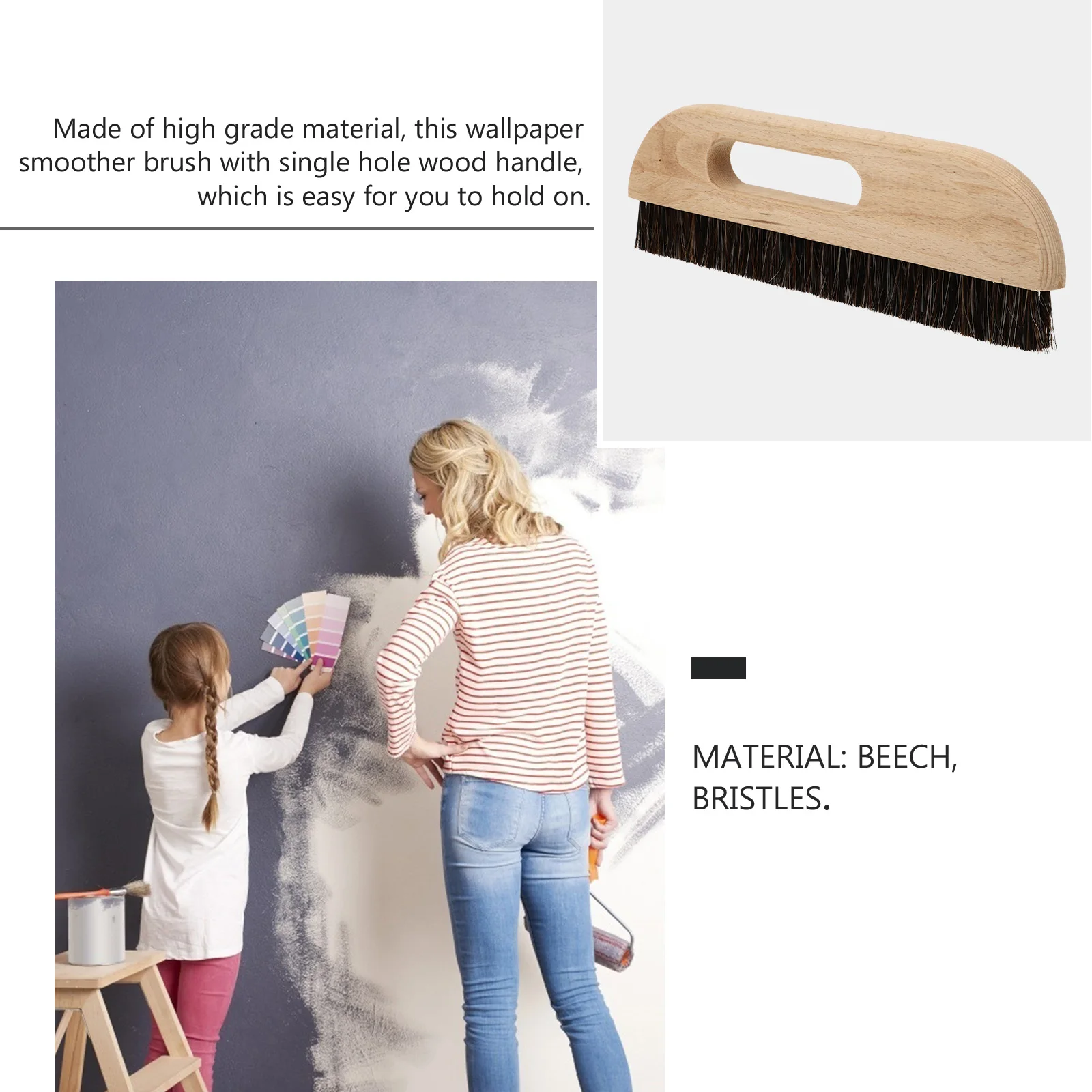 Papel de parede escova mais suave cabo de madeira cerdas resistentes ao calor superfície lisa semi-suxa hang-up armazenamento ferramenta de revestimento de parede pintura